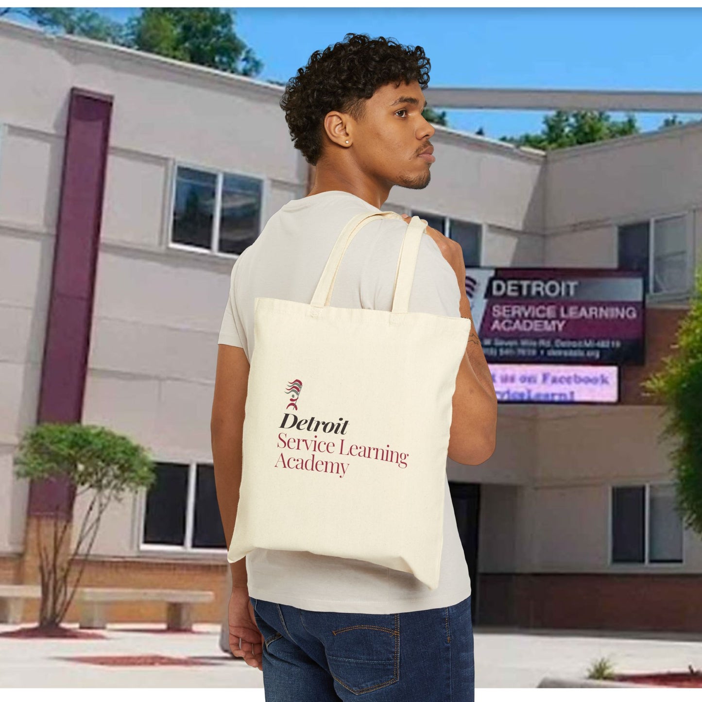 Cotton Canvas Tote Bag - Detroit Service Learning Academy Design