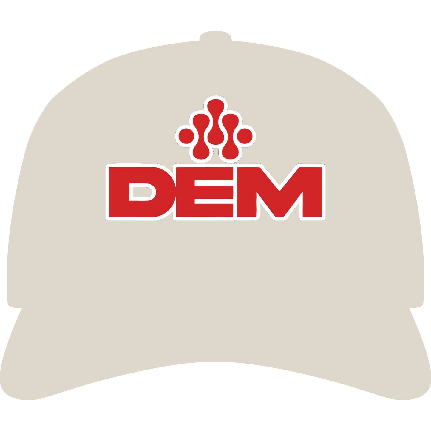 DEM Logo Cap — Black and Cream Embroidered Baseball Hat Printify