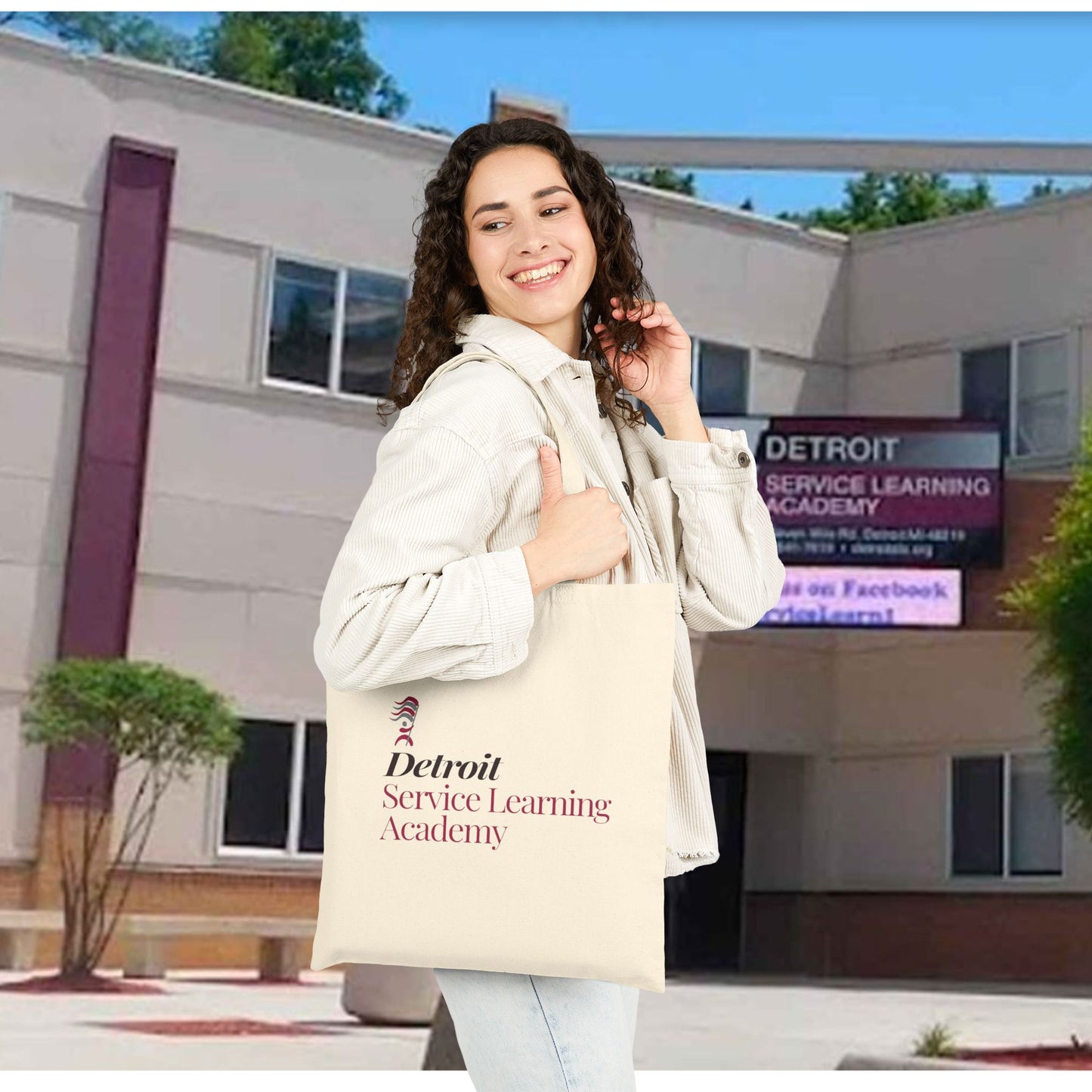 Cotton Canvas Tote Bag - Detroit Service Learning Academy Design