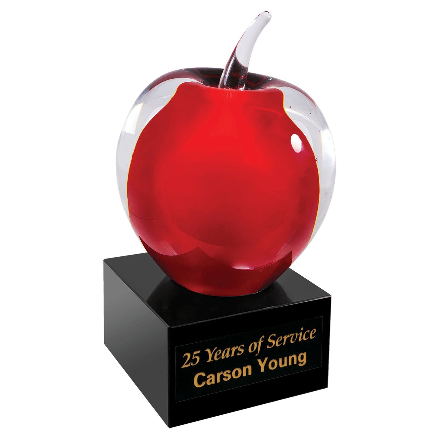 Red and Clear Glass Apple with Black Base - Lasercraft Design