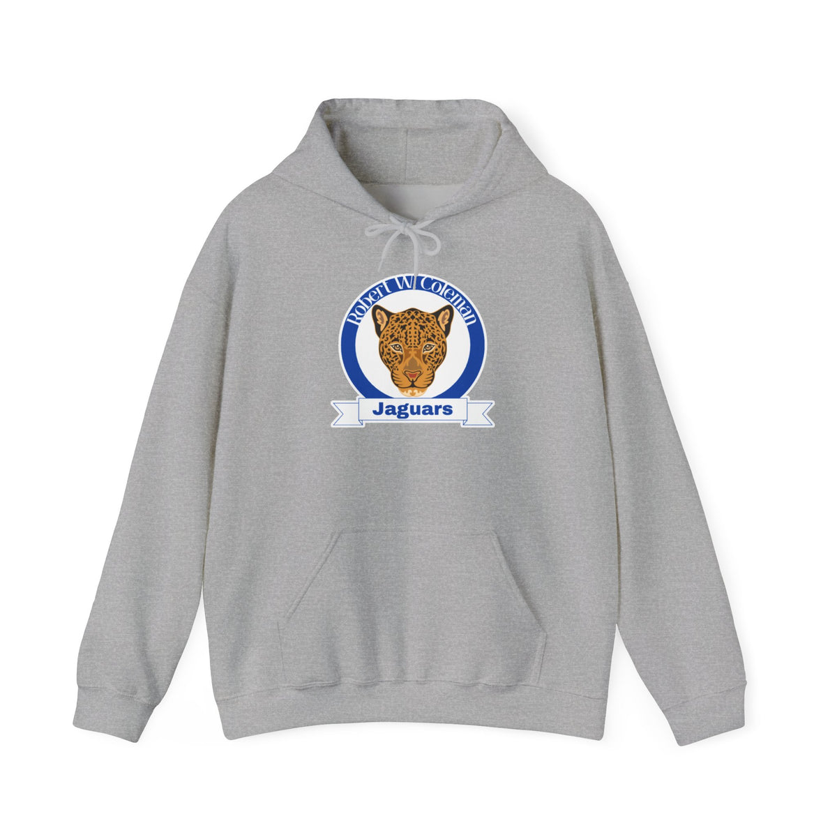 Coleman Jaguars Mascot Hoodie — Retro Blue Crest School Spirit Sweatshirt Printify