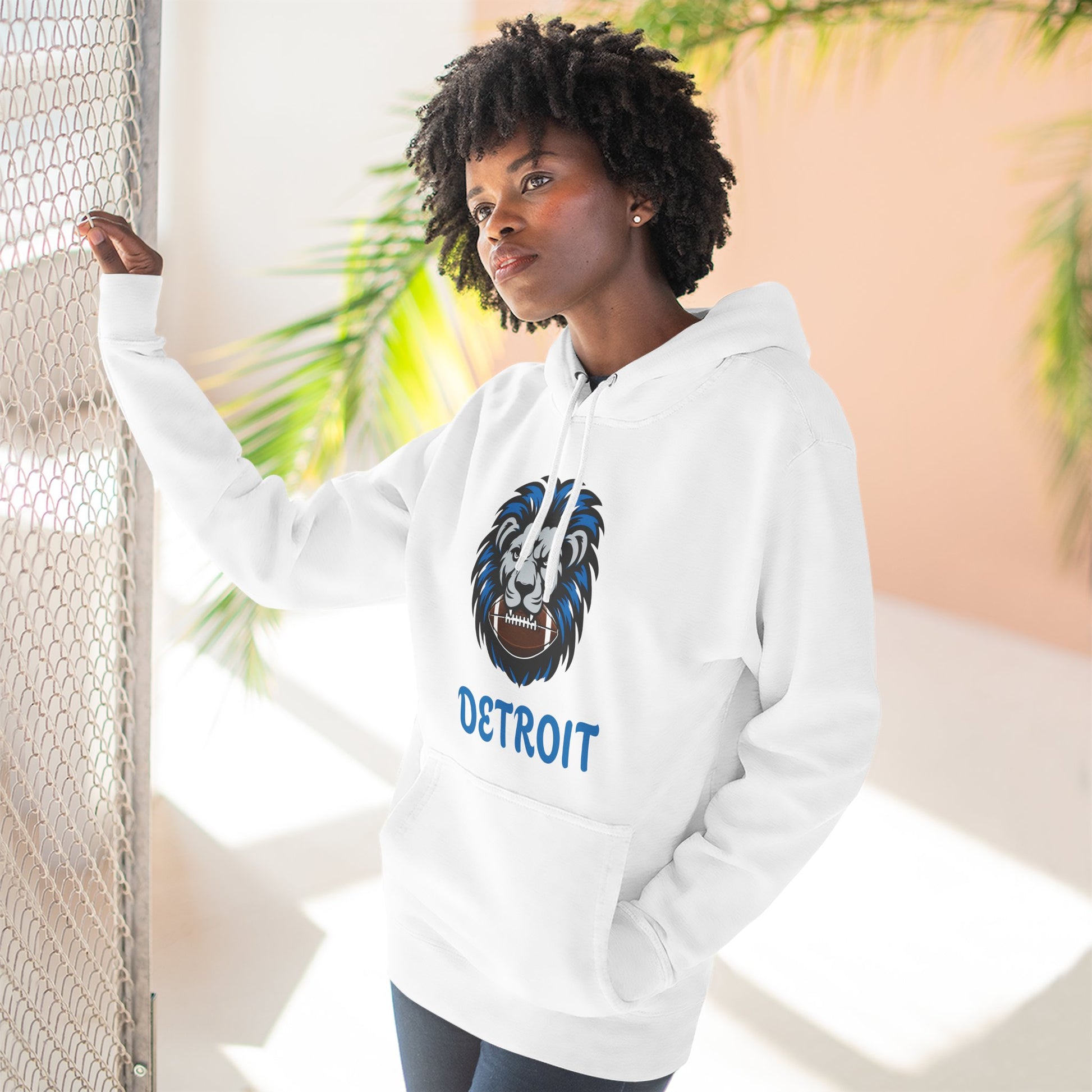 Detroit Lion Crest Hoodie — Vintage Sports Fleece Pullover Printify