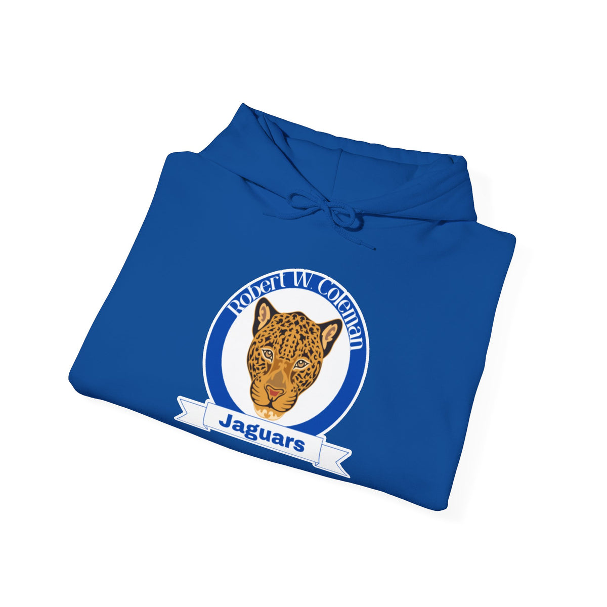 Coleman Jaguars Mascot Hoodie — Retro Blue Crest School Spirit Sweatshirt Printify