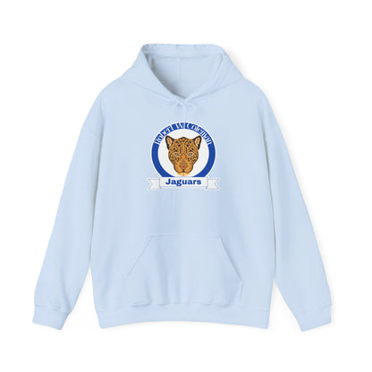 Coleman Jaguars Mascot Hoodie — Retro Blue Crest School Spirit Sweatshirt Printify