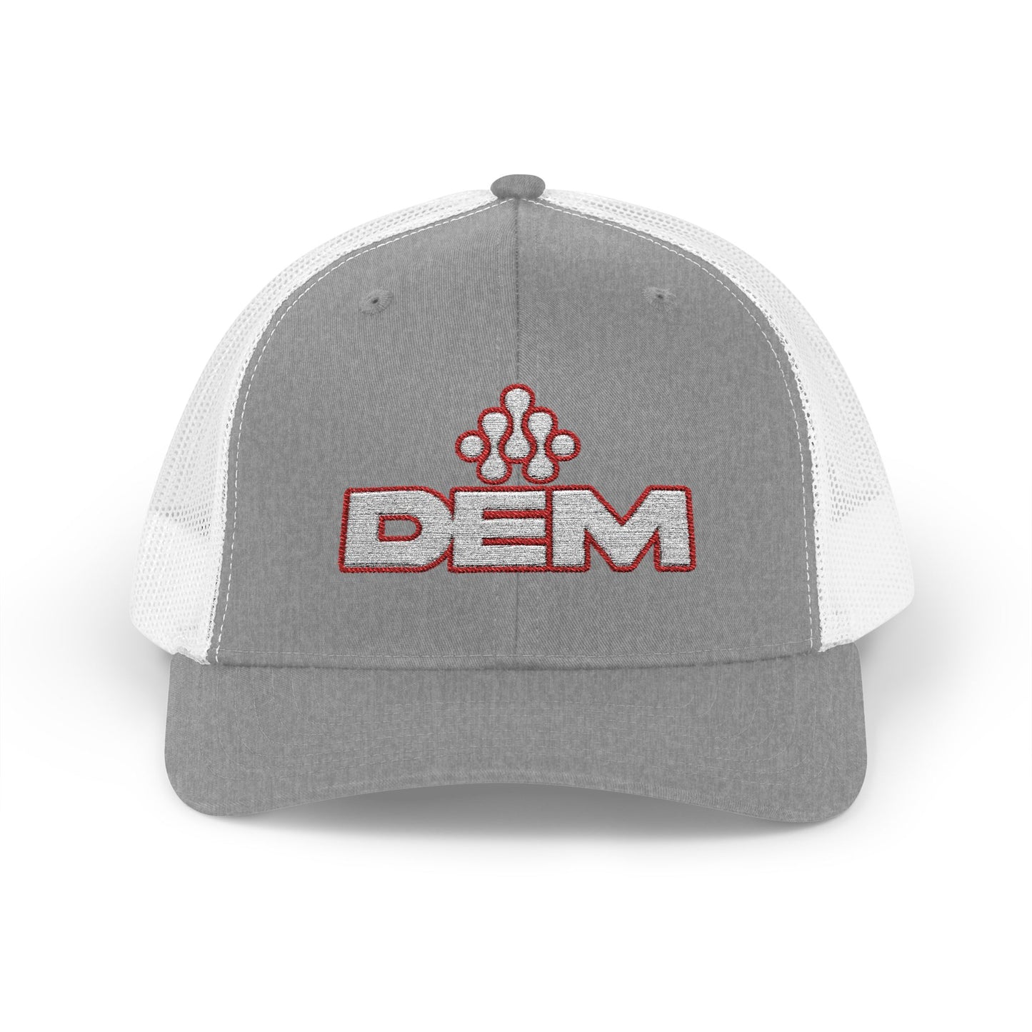Copy of DEM Logo Snapback Trucker Cap — Red Mesh Baseball Hat Printify