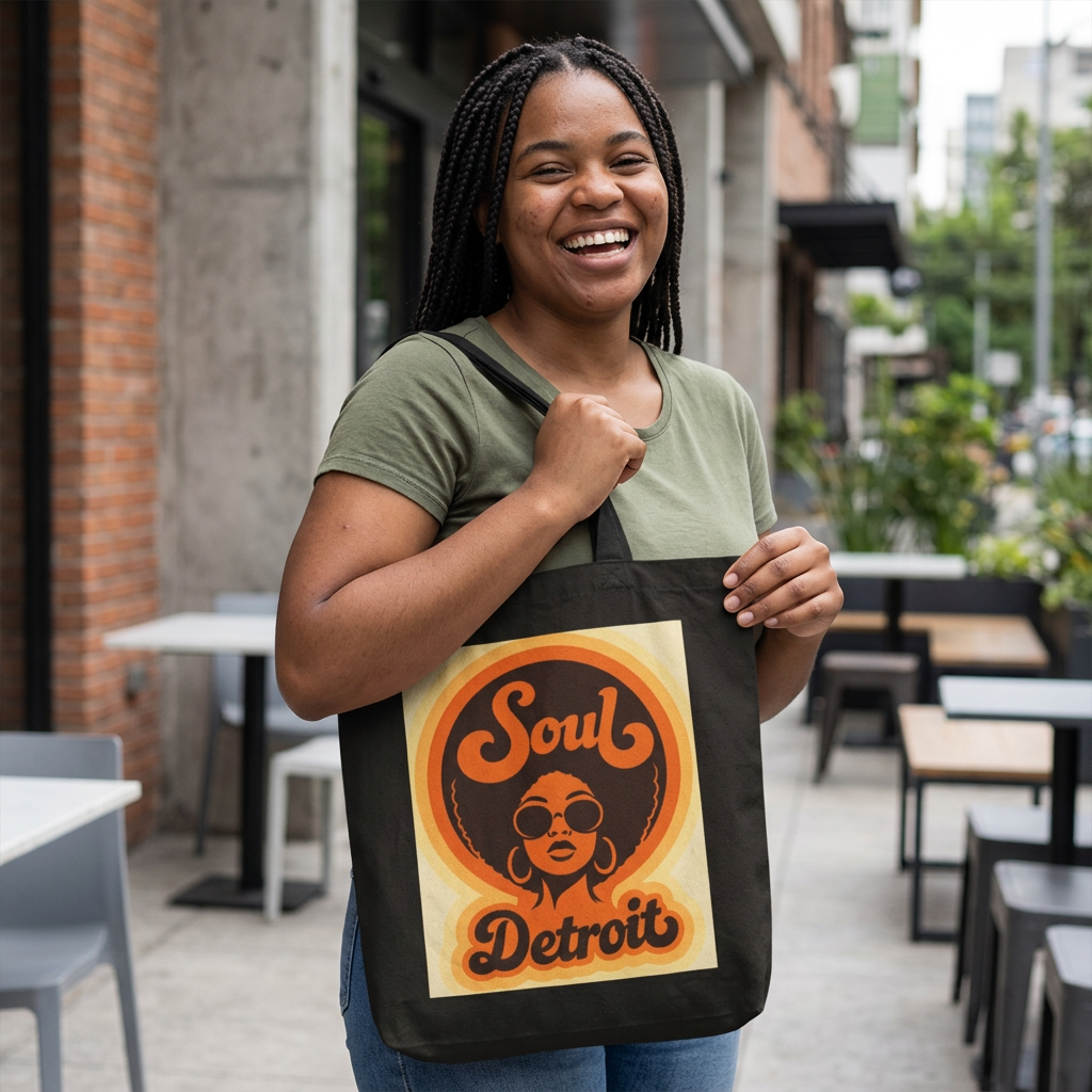 Soul Detroit Canvas Tote Bag — Retro 70s Soul Music Market Shopper Printify