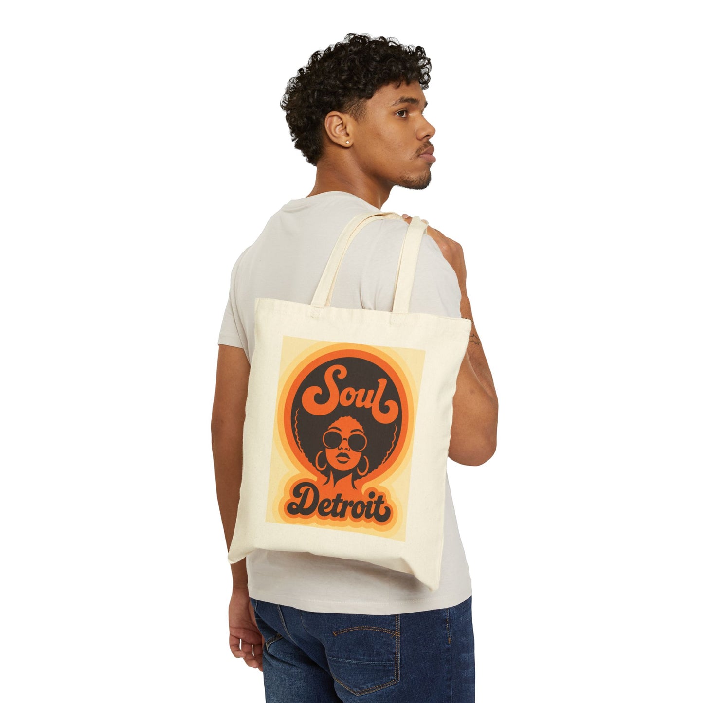 Soul Detroit Canvas Tote Bag — Retro 70s Soul Music Market Shopper Printify