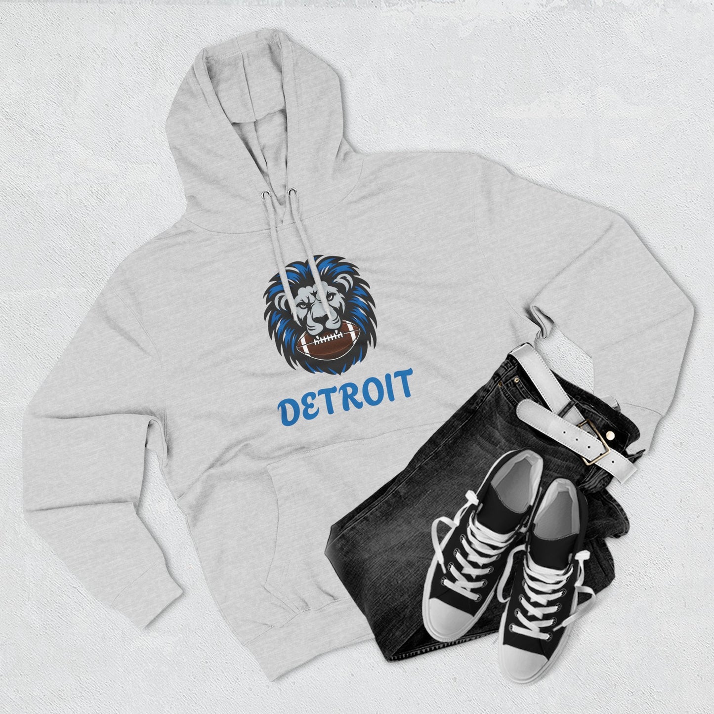 Detroit Lion Crest Hoodie — Vintage Sports Fleece Pullover Printify