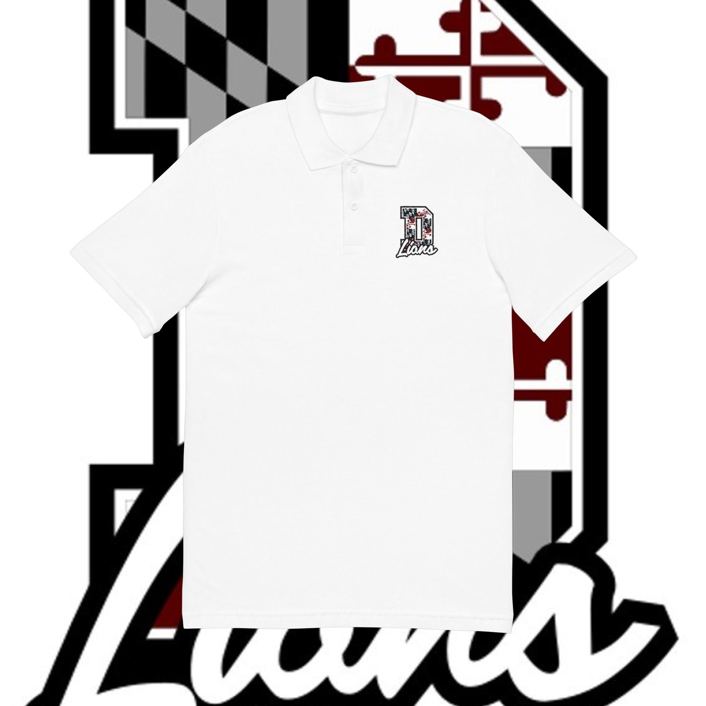 Maryland Flag Embroidered Polo Shirt — Small Chest Crest, Classic White Pique