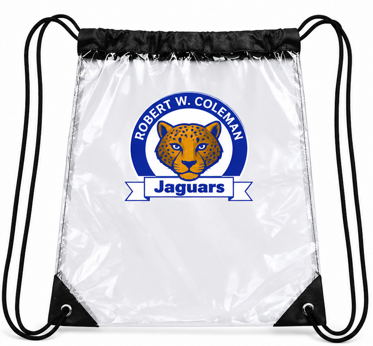 Robert W. Coleman Clear Drawstring Bag – Black Trim LaserCraft Design Studios