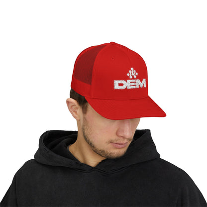 Copy of DEM Logo Snapback Trucker Cap — Red Mesh Baseball Hat - Lasercraft Design
