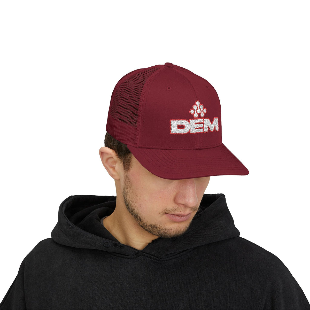 Copy of DEM Logo Snapback Trucker Cap — Red Mesh Baseball Hat - Lasercraft Design
