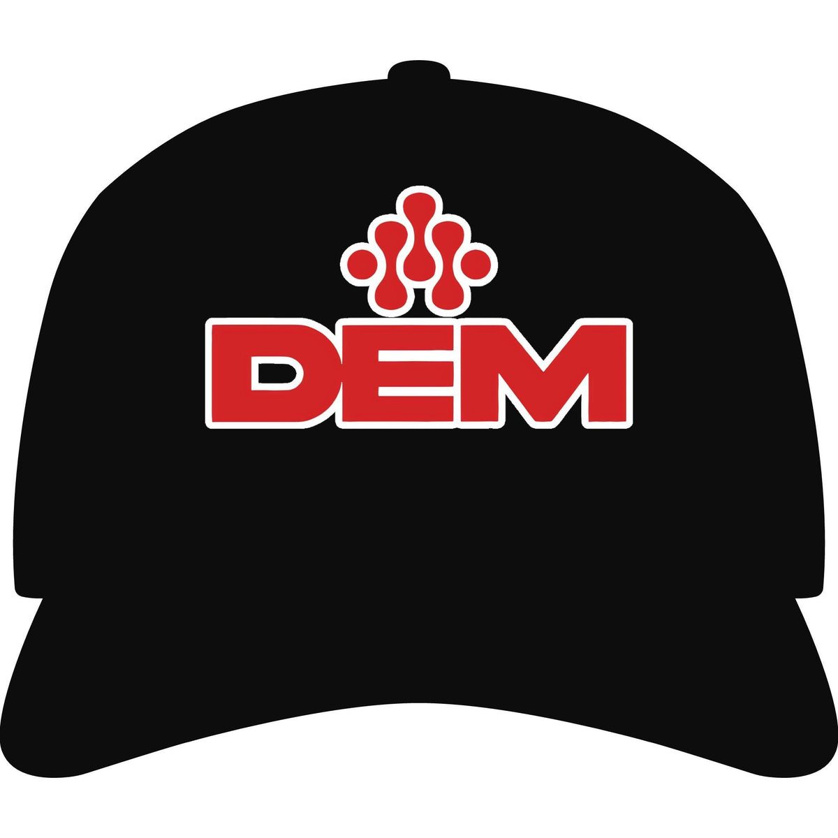 DEM Logo Cap — Black and Cream Embroidered Baseball Hat - Lasercraft Design