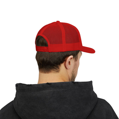 DEM Logo Snapback Trucker Cap — Red Mesh Baseball Hat - Lasercraft Design