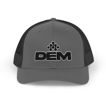 DEM Logo Snapback Trucker Cap — Red Mesh Baseball Hat - Lasercraft Design