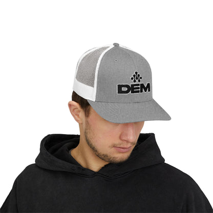 DEM Logo Snapback Trucker Cap — Red Mesh Baseball Hat - Lasercraft Design