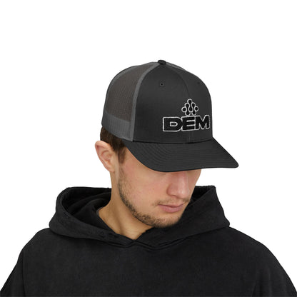 DEM Logo Snapback Trucker Cap — Red Mesh Baseball Hat - Lasercraft Design