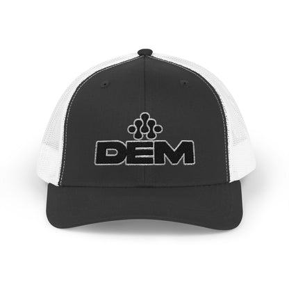 DEM Logo Snapback Trucker Cap — Red Mesh Baseball Hat - Lasercraft Design